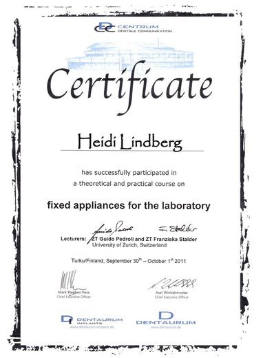 Laboratorio-sertifikaatti Heidi Lindberg 