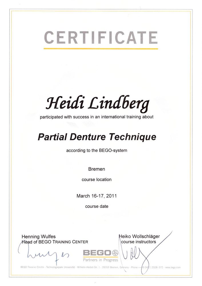 Heidi Lindberg hammaslääkärin sertifikaatti