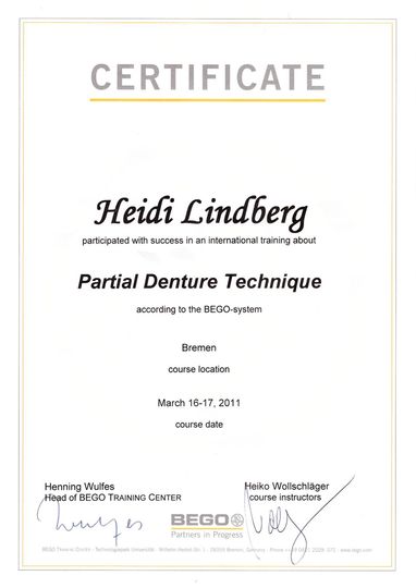 Heidi Lindberg hammaslääkärin sertifikaatti